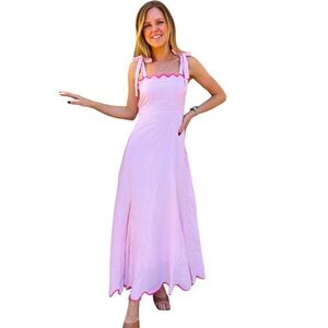 NWT MADISON MATHEWS Abigail Maxi Dress Pink Seersucker Southern Sundress XL $198
